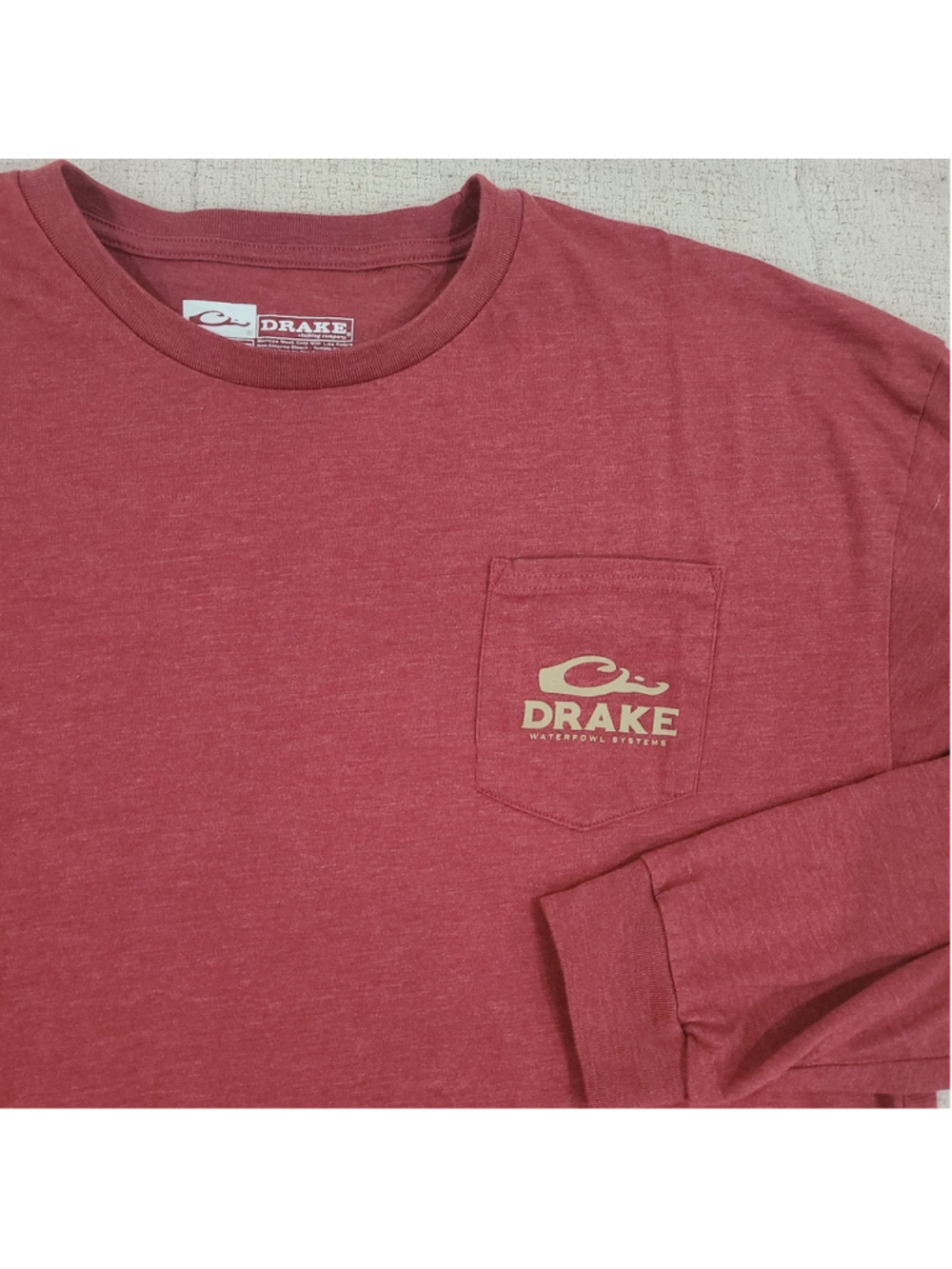 Drake Waterfowl Old School Bar Sz 2XL Long Sleeve T-Shirt Maroon Red Camo Logo - Picture 4 of 11